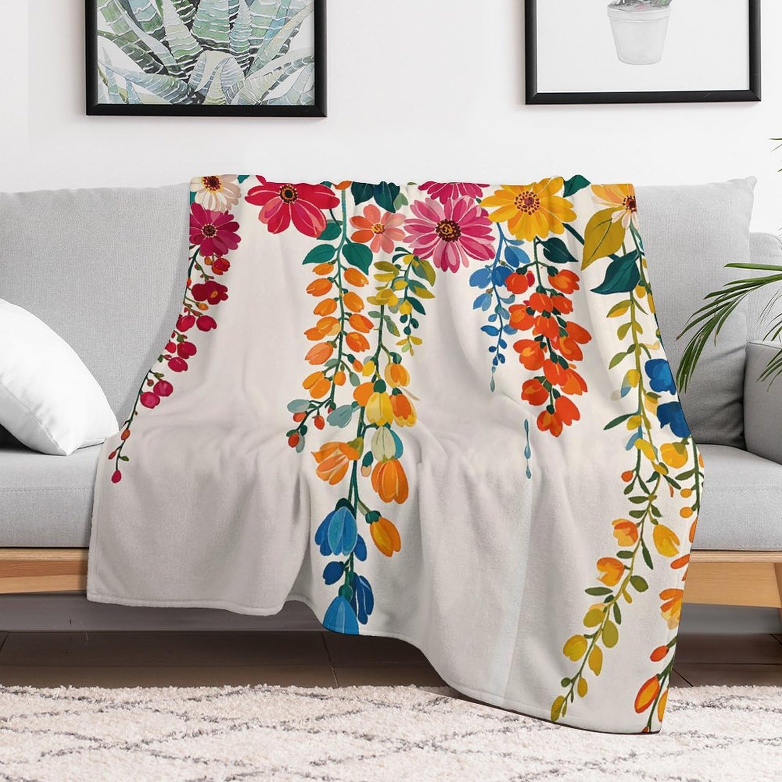 Couverture en micro polaire haut de gamme douce et chaude à motif floral cascade