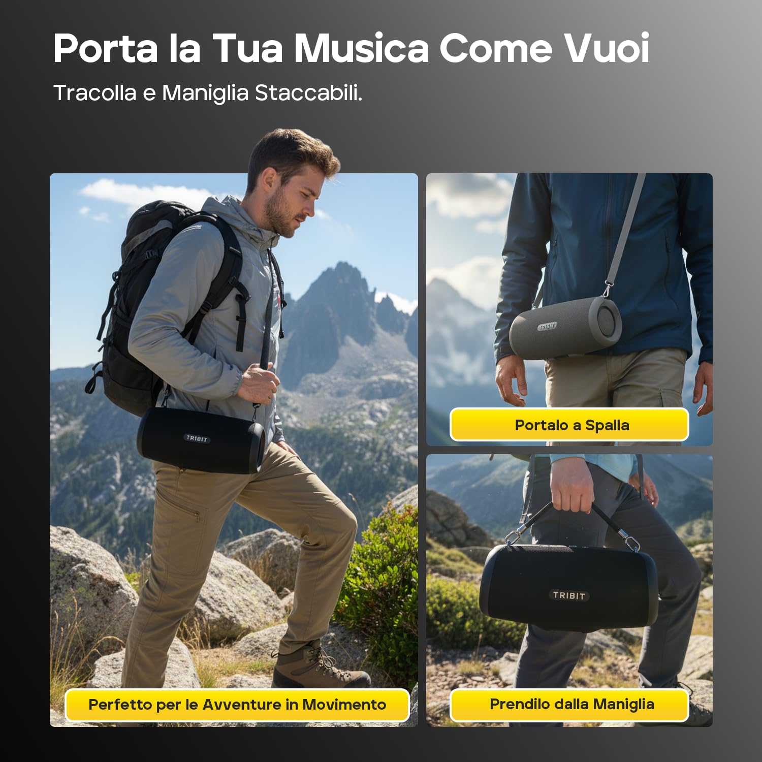 Tribit StormBox Lava Cassa Bluetooth Portatile, 80 W, IP67 impermeabile | XBass, 24 ore, Bluetooth 5.4, EQ personalizzato, TWS, microfono integrato, campeggio, feste, outdoor, grigio