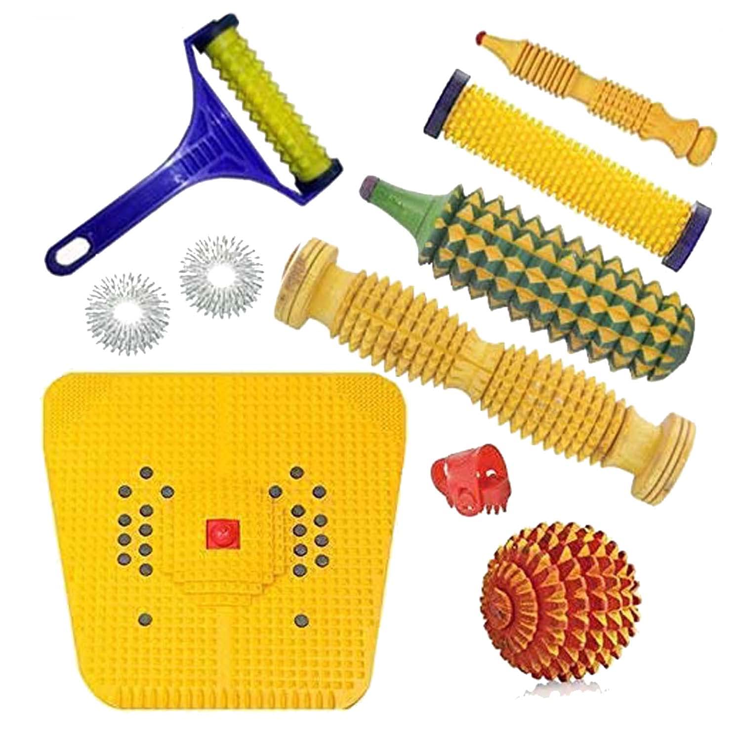 ANCS Acupressure Wooden Roller for Foot, Acupressure Manual Magnetic Stress Mat Combo Kit