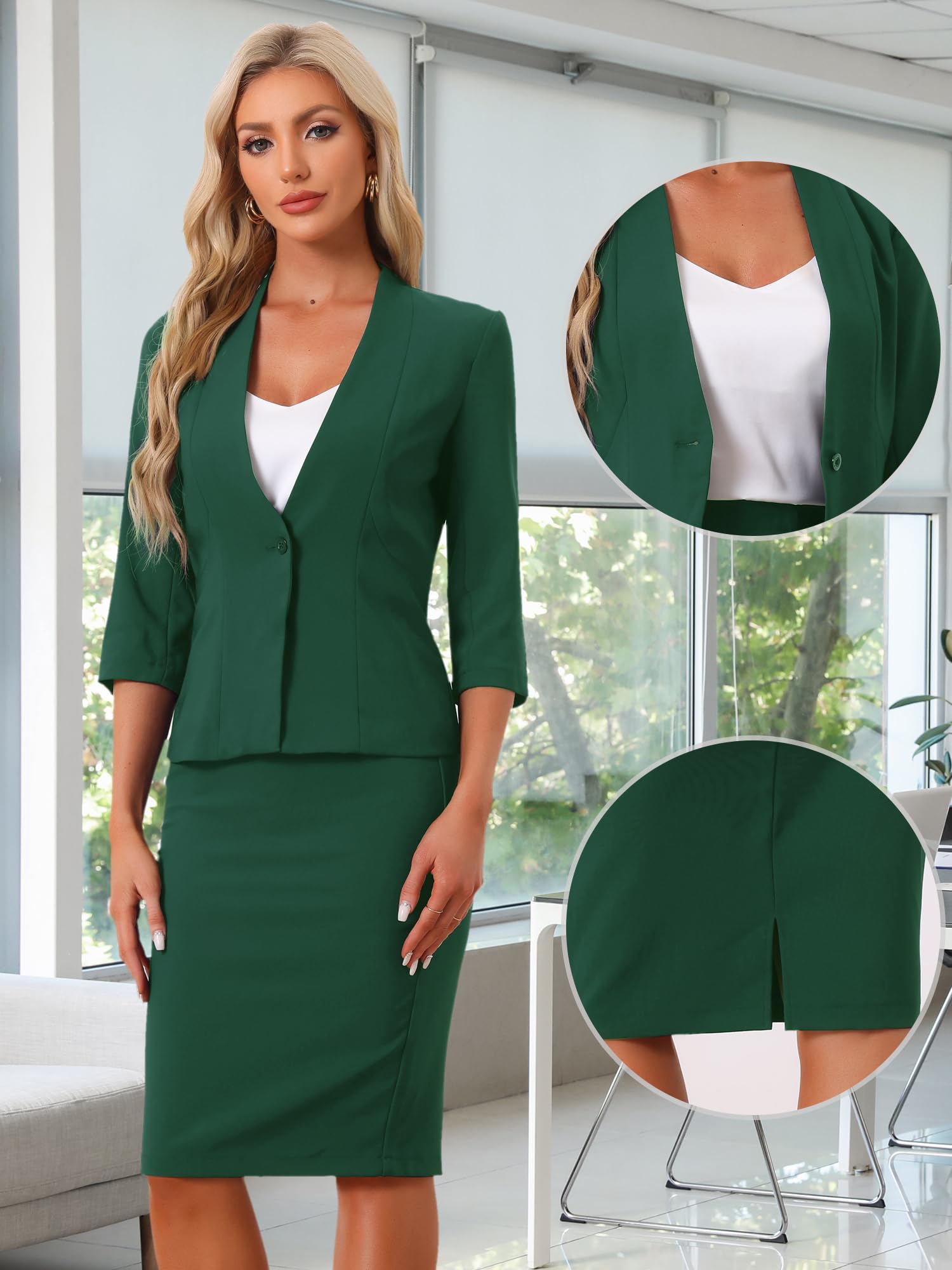 Allegra K Set da donna con gonna da lavoro, 2 pezzi, per ufficio, lavoro, blazer senza colletto e gonna a matita