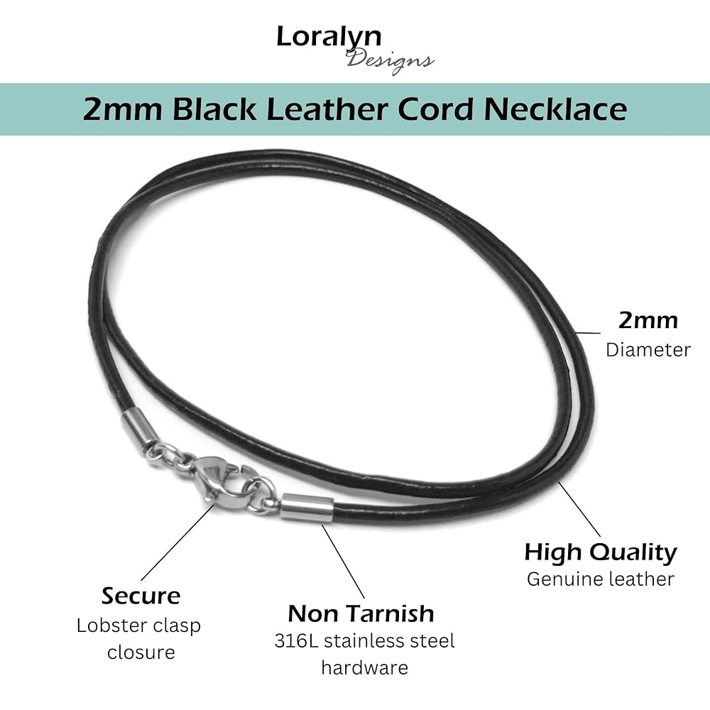 Loralyn Designs Black Leather Necklace (2mm) with Stainless