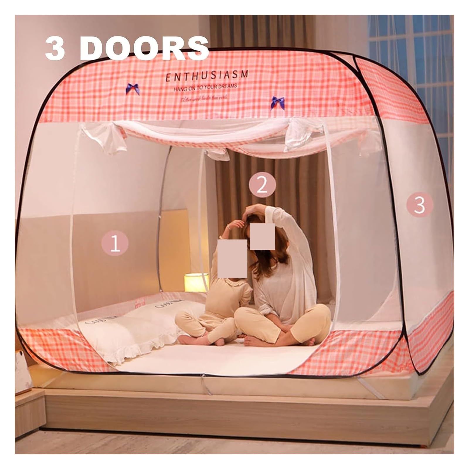 Zanzariera, copertura a rete da appendere, tenda pop up con fondo, baldacchino pieghevole per camera da letto e viaggi all'aperto, fori anti punture di zanzara