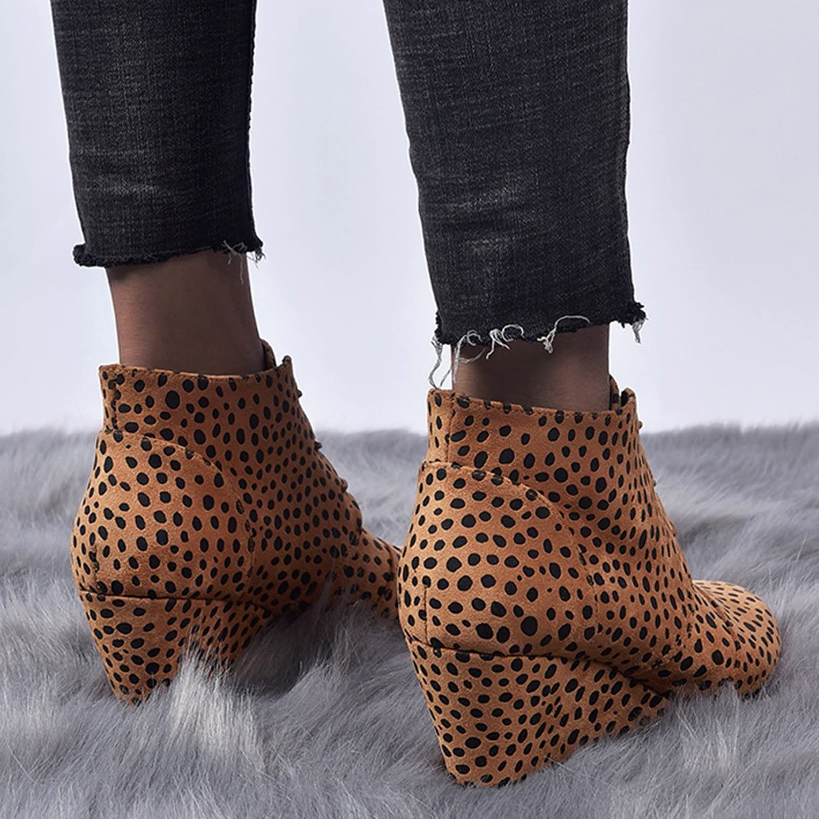 Stivaletti da donna con zeppa, in pelle scamosciata, stile retrò, con chiusura lampo, a punti, con punta arrotondata, Giallo 2, 39