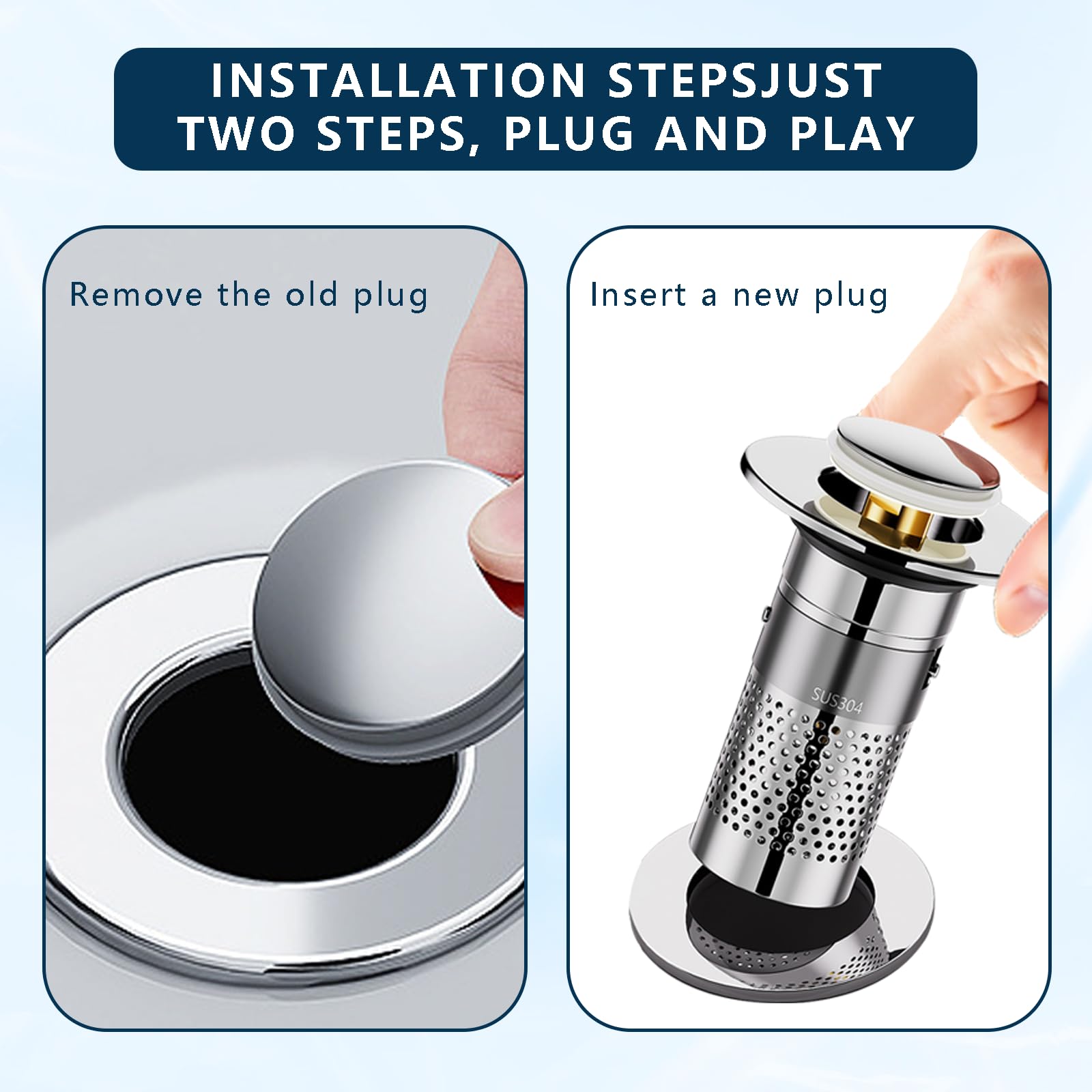 GZkedu Wastafelstop, 2 stuks, 34-40 mm afvoerstop, universele pop-up