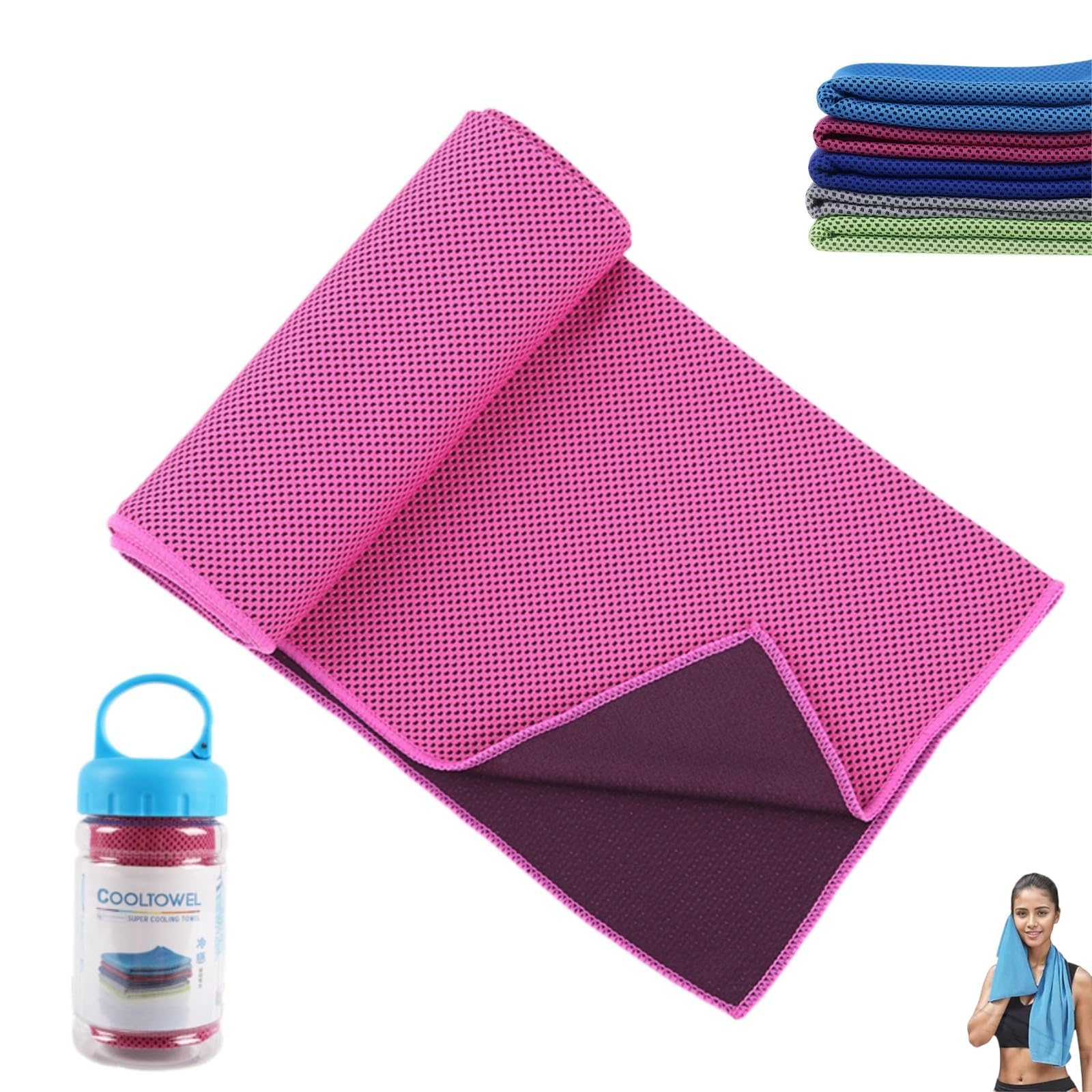 Cool Towel Original for Neck & Face, Quick-Cooling, Soft Breathable for Gym, Yoga, Running, Camping (Pink, 2PC)