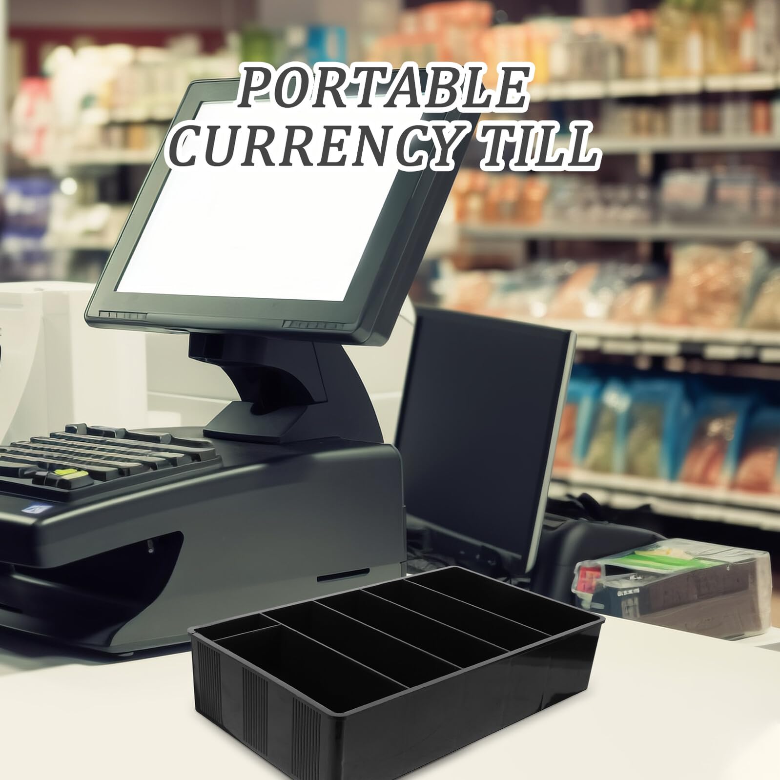 Cassetta Portamonete Verticale con Scomparti Neri Organizer Portatile per Soldi e Cellulare Scatola per Registratore di Cassa per Uffici Scuole e Negozi