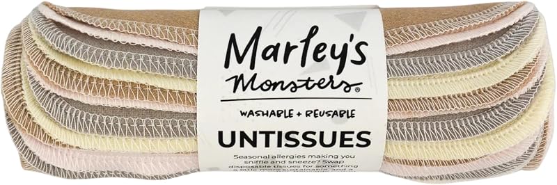 Marley's Monsters UNtissues Lenços Faciais Reutilizáveis de Flanela de Algodão, Bare, Pacote com 12