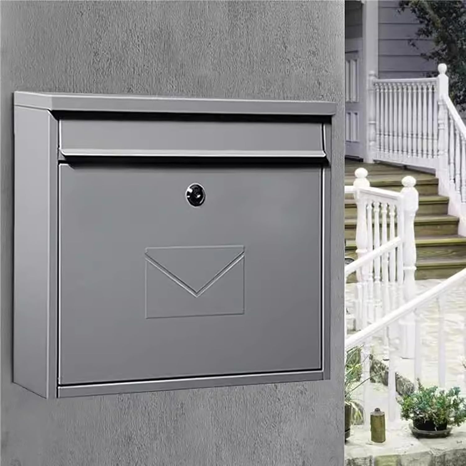 Wall Mount Mailbox，Outside Locking Security Mailboxes，Large Capacity Stainless Steel Outside Mailboxes，for Home Decorative and Office Business(Gray)