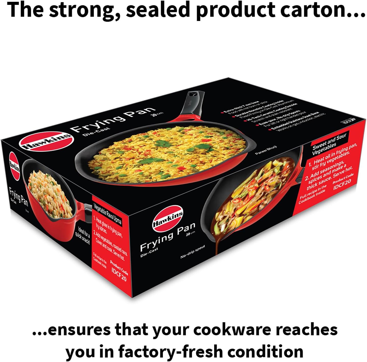 Hawkins 20 cm Frying Pan, Die Cast Non Stick Fry Pan, Ceramic Coated Pan, Induction Fry Pan, Small Frying Pan, Red (IDCF20)