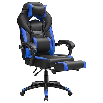 SONGMICS Gaming Racing Chair with Footrest, Blue/Black