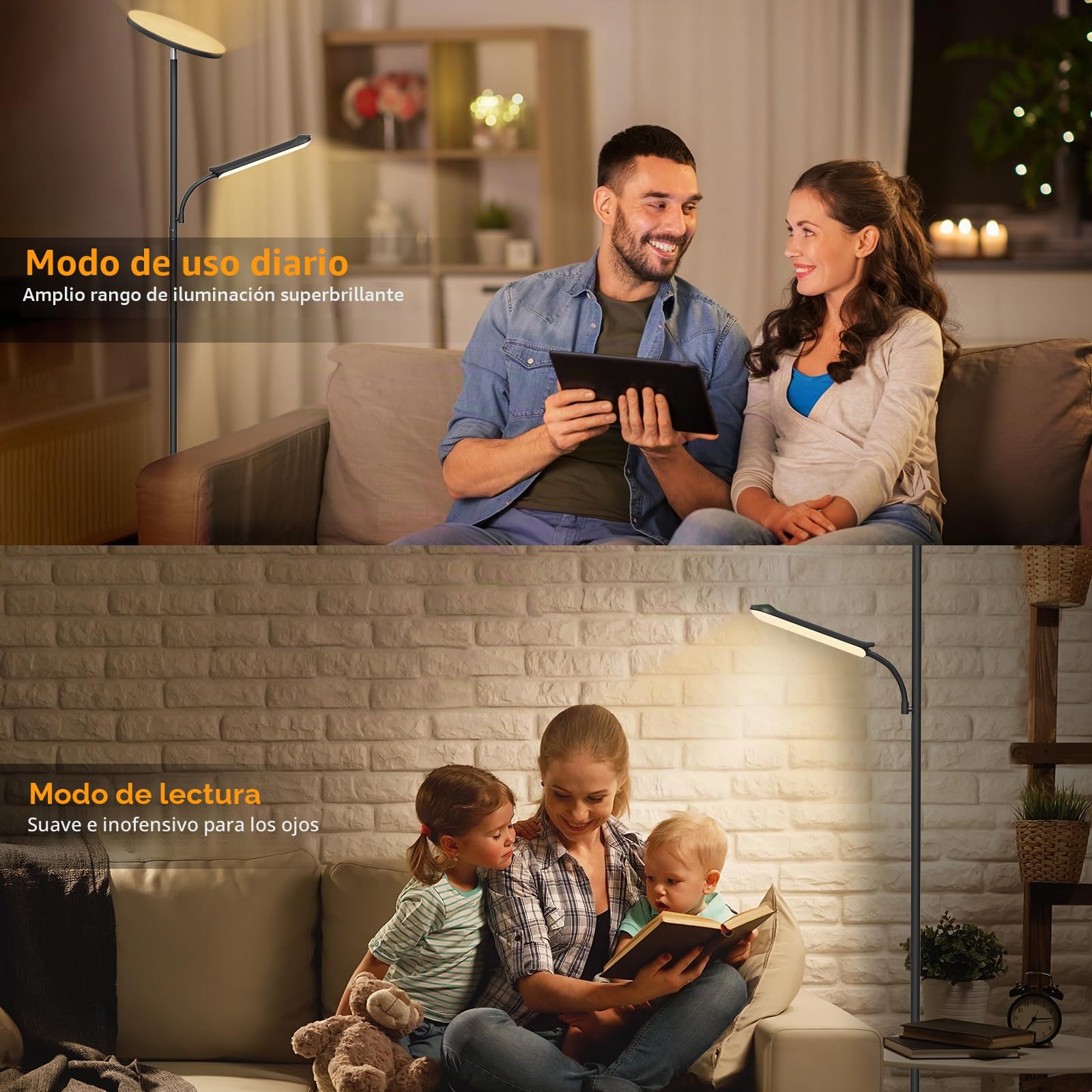 Lámpara de Pie LED Regulable 42W 4000LM, LED Lámpara de Pie Salon con Lámpara de Lectura, Control Remoto y Táctil, Ajuste Temperatura de Color y Brillo