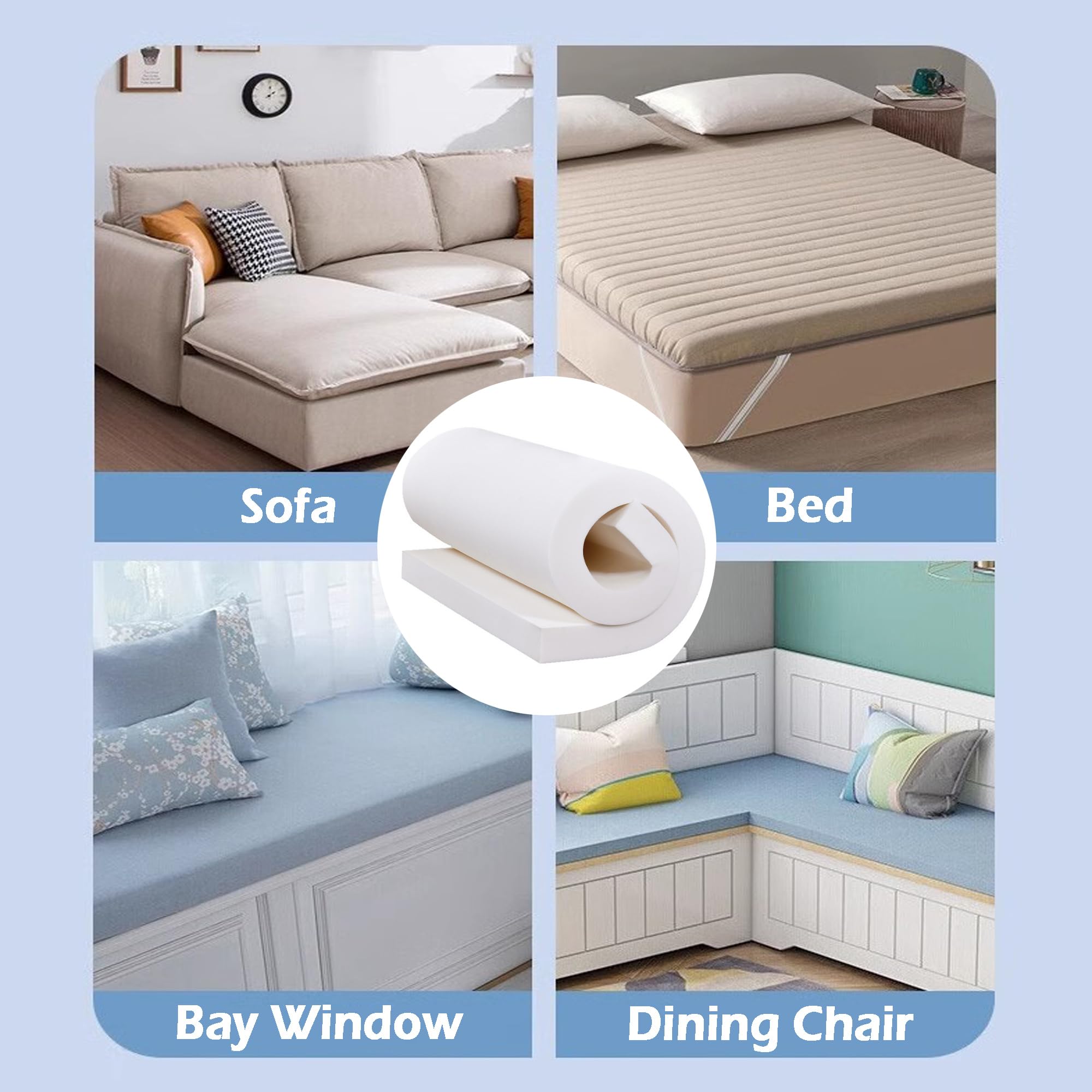 Cojín de repuesto de espuma de alta densidad de 5 cm de grosor, color blanco, para sofá, banco de jardín, sillón, accesorios para el hogar, 160 x 50 cm