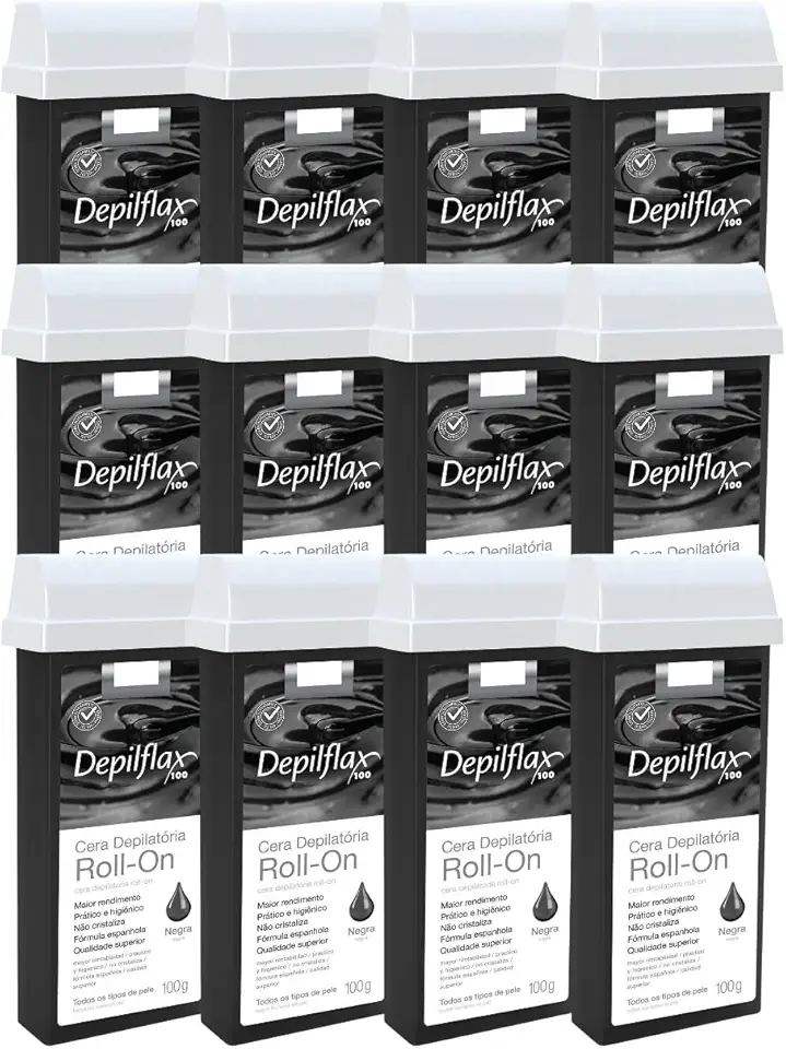 Kit 12 Refil Cera Depilatoria Corporal Profissional Depilação Roll On Depilflax Negra 100g
