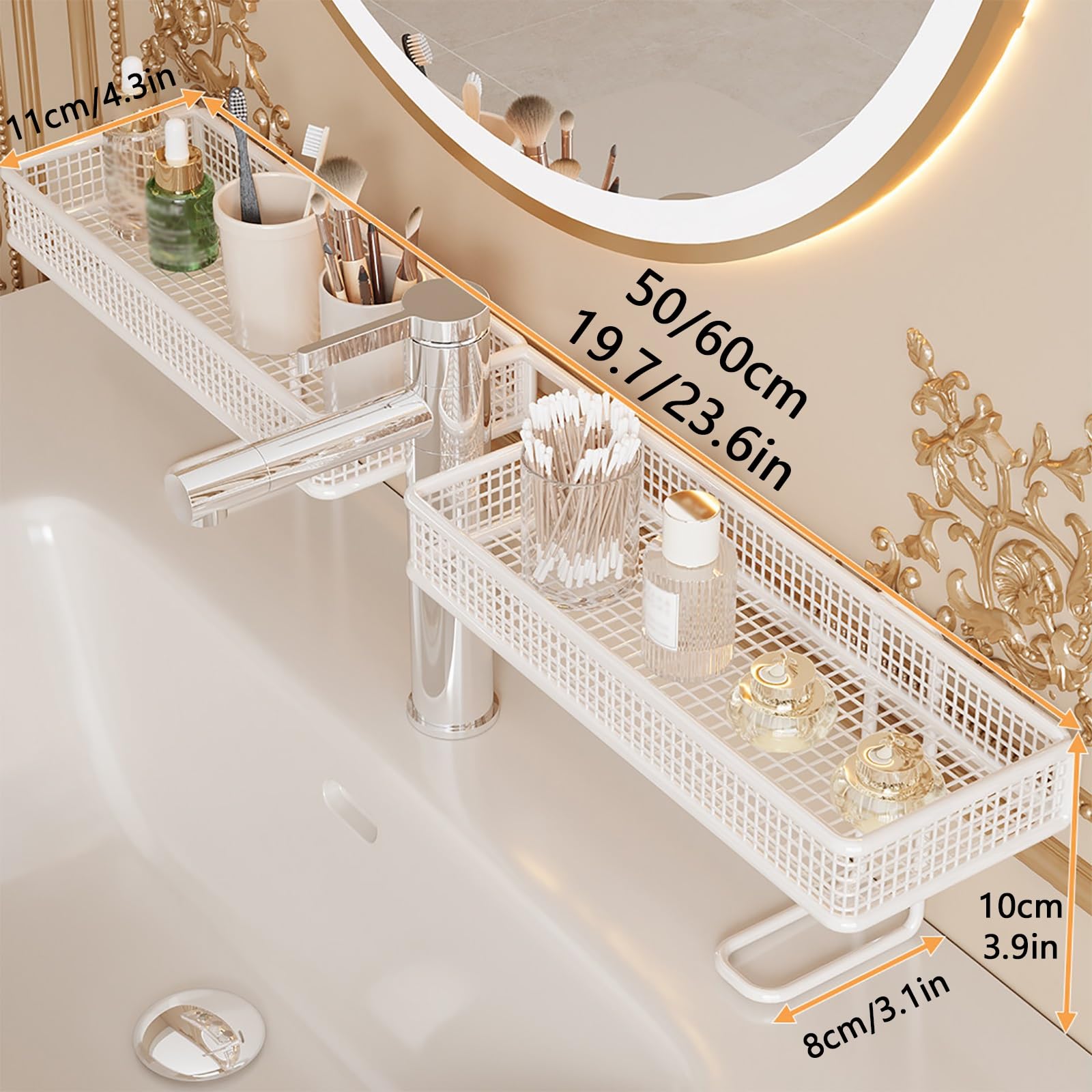 Waschbecken Ablage, Waschbeckenregal Über Wasserhahn, Erhöhtes Geländer, Leicht zu Entleeren, Keine Installation Erforderlich(50cm/19.7in)