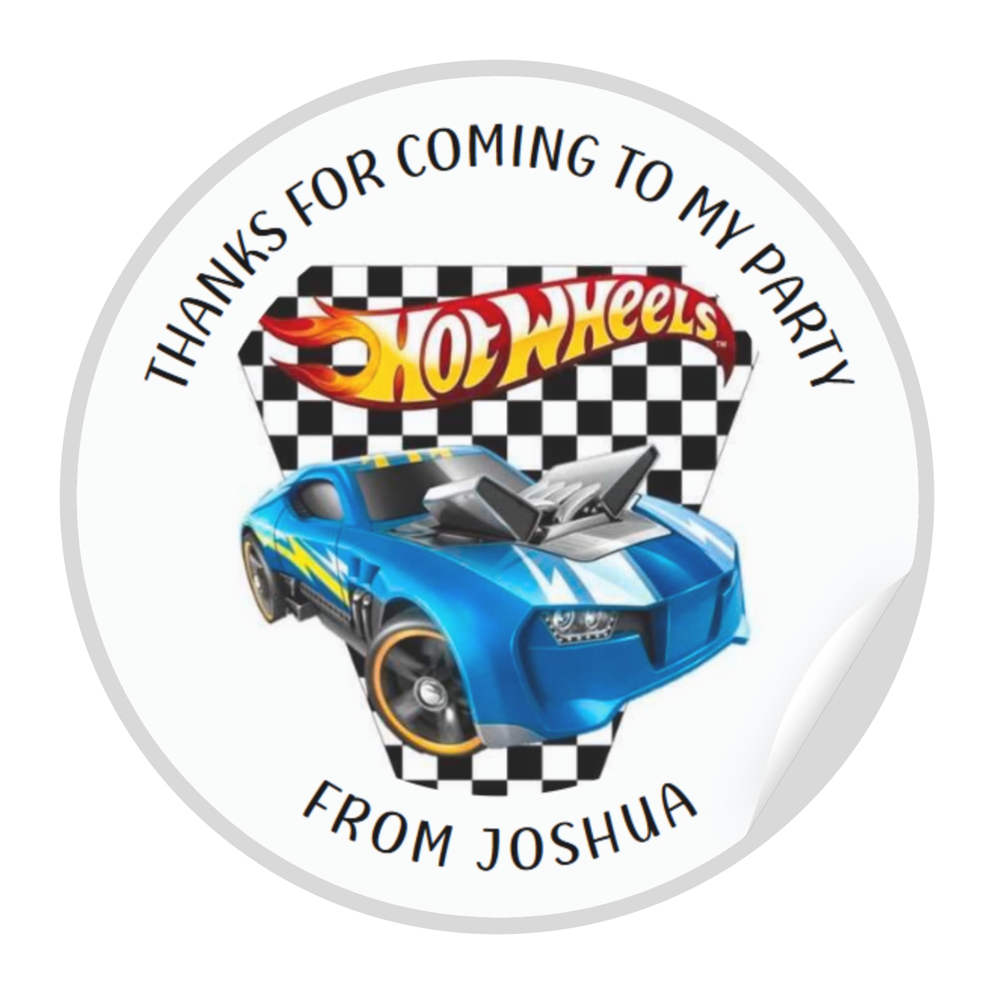 Personalised Car Wheels Birthday Stickers - Thank You for Coming to My Party (45mm (24 Stickers))