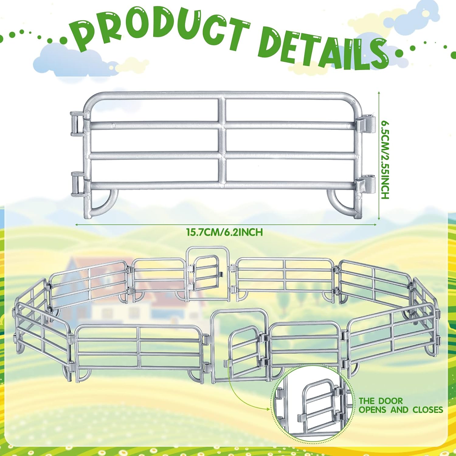 40 Pieces Horse Corral Fencing Accessories Playset Plastic Farm Fence Toy for Farm Barn Paddock Horse Stable Farm Animal Fence Panel Paddock Toy Educational Present Cake Toppers (Retro Style,Grey)