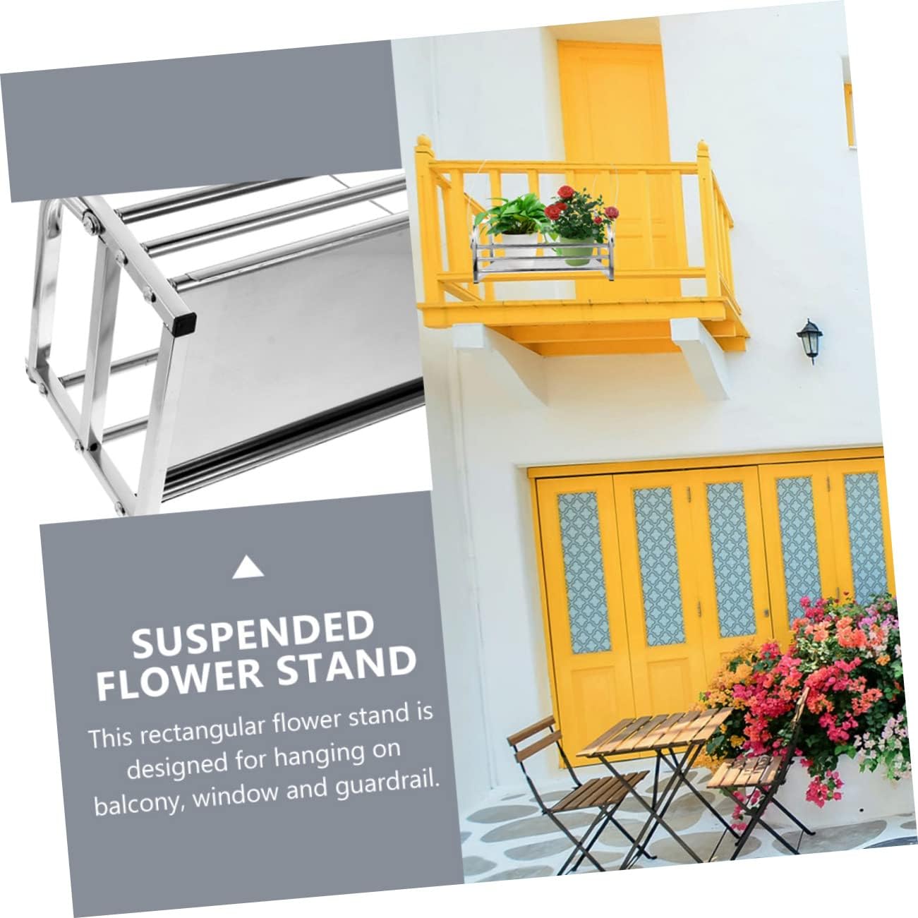 Hemoton 1pc Adjustable Flower Stand Plant Stand Plant Holder Plant Shelf Plant Rack Balcony Flower Pot Stands Flower Pot Holders Adjustable Hanging Flower Holder Stainless Steel Silver