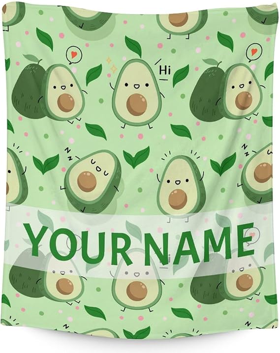 Blanket for Girls - 50"x60" Personalized Cute Avocado Throw Gifts - Green Soft Fuzzy Blankets for Bed, Couch & Living Room