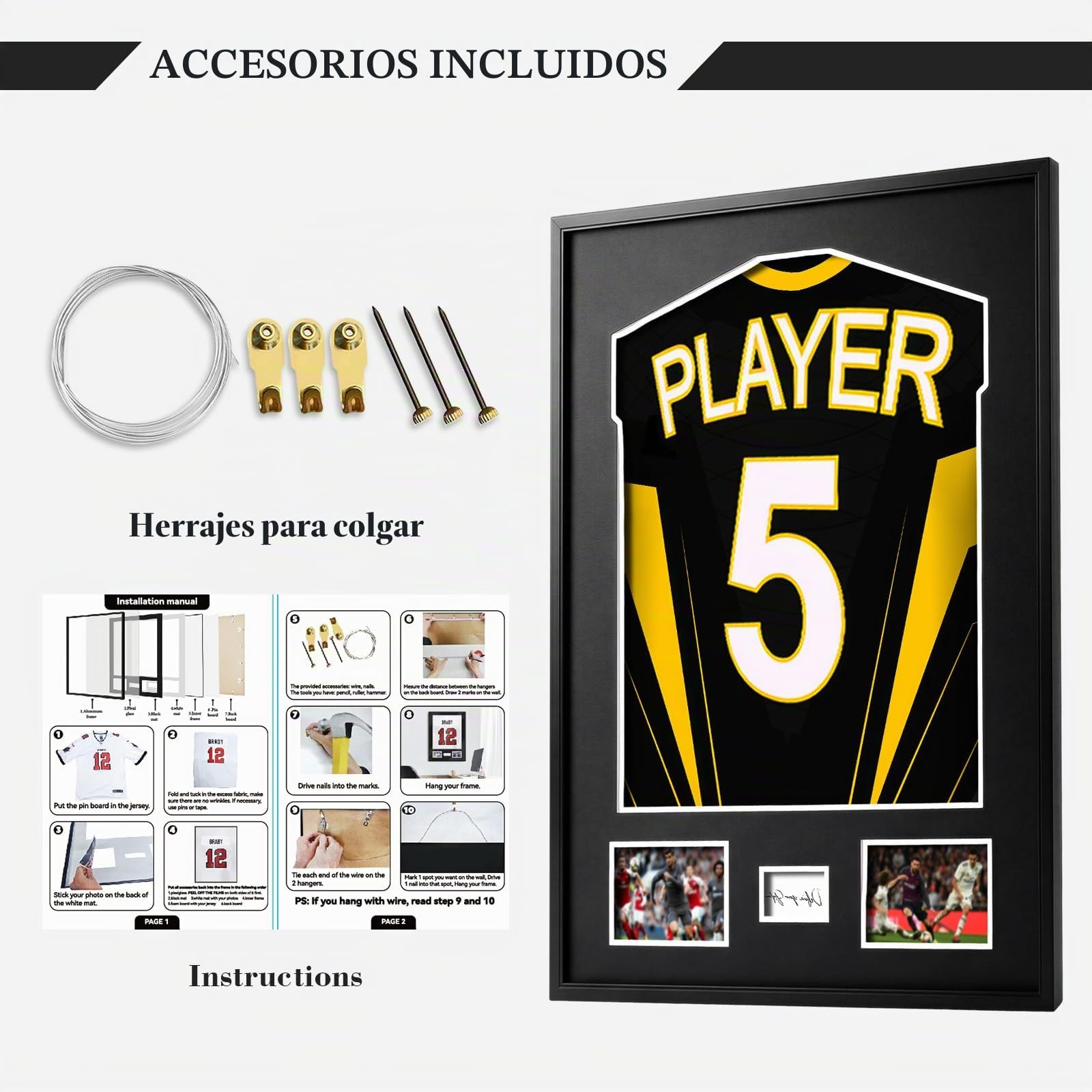 Marco para Camisetas de Fútbol 60x80 cm Marco Camisetas Futbol 3D de Aluminio con Plexiglás Irrompible para Camiseta Firmada Vitrina Expositora, Cuadro Deportivo para Colección y Regalo