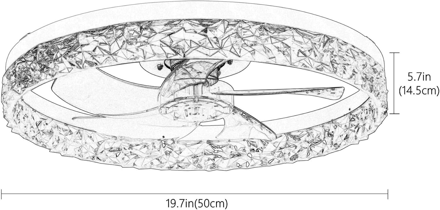 HomeLava 19.7in Ceiling Fans with Lights, Modern Low Profile Ceiling Fan and Remote, Stepless Color Temperature Change 6 Speeds and Timer1/2H Smart Bladeless Ceiling Fan for Bedroom Kids Room