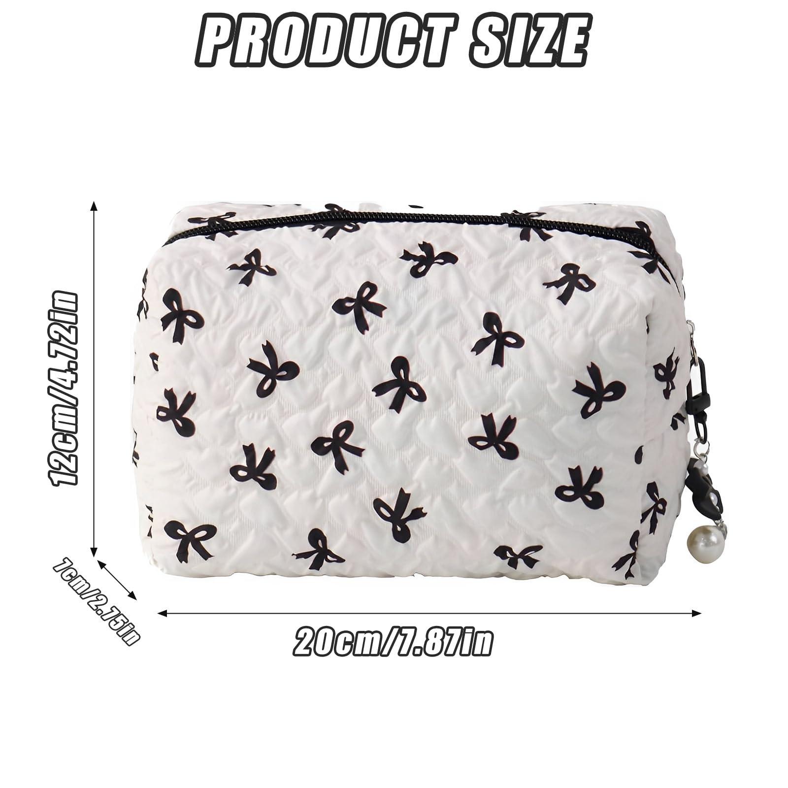 YSUY Small Makeup Bag for Handbag Cute Coquette Make Up Bag, Mini Quilted Cosmetic Pouch, Black Handbag Organizer - Image 2