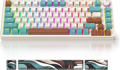 Teclado mecánico para juegos 75% marrón, compacto de 82 teclas intercambiable en caliente con perilla, perfil OEM retroiluminado RGB, teclado USB-C