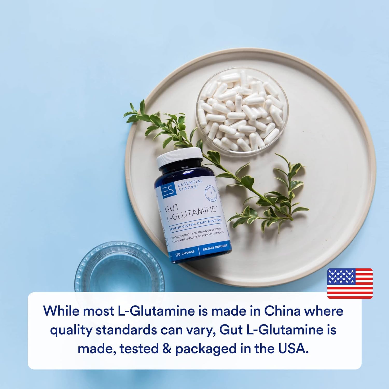 Essential Stacks Gut L-Glutamine Capsules 1000mg (Made in USA) - Gluten, Dairy & Soy Free, Non-GMO L Glutamine for Gut Health - 60 Serves (120 Caps) : Health & Household