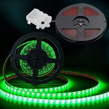 Shangyuan Marine LED Strip Lights with Battery Box for Pontoon Under Deck Lights, Battery Operated Boat Interior Lights for Fishing Sailboat Kayak, Boat Accessories, 5m 16.4ft Green