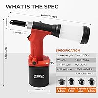 Vista 2 de Pneumatic Hydraulic Pop Rivet Gun, Self-Suction Air Riveter Riveting Tool with 100 pcs Blind Rivets and 3/32" 1/8" 5/32" 3/16" Nose Pieces