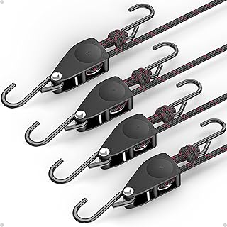 Fondwell 1/4" Rope Tie Downs Ratchet: 4 Pack of Kayak Storage Straps Heavy Duty - Ratcheting Cargo Straps for Various Hang