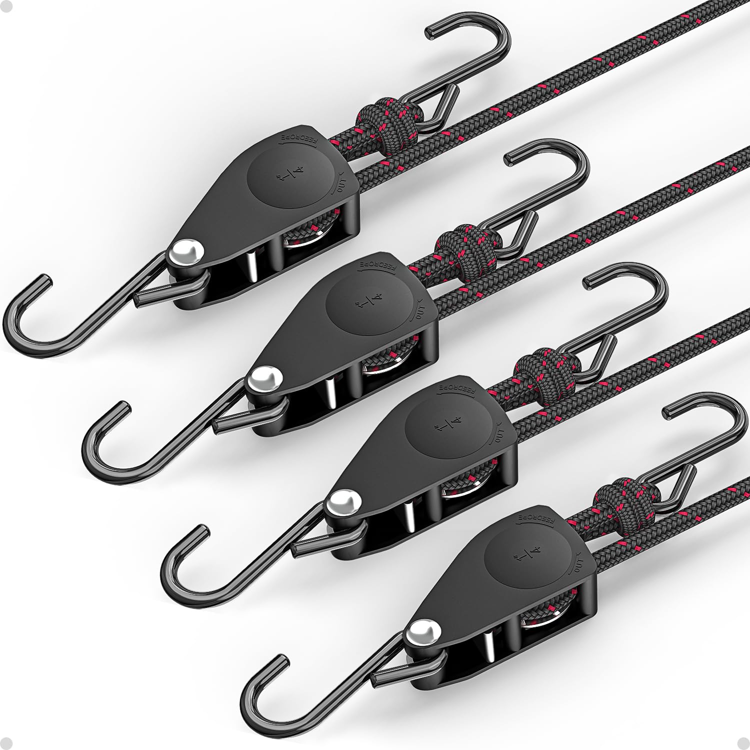 Fondwell 1 4 Rope Tie Downs Ratchet 4 Pack of Kayak Storage Straps Heavy Duty - Ratcheting Cargo