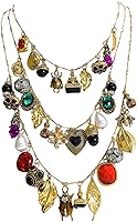 HellodrJewelry Vintage 3-Layer Bohemian Charm Necklace for Women - Triple Layer Statement Pendant with Insects, Gems & Leaves