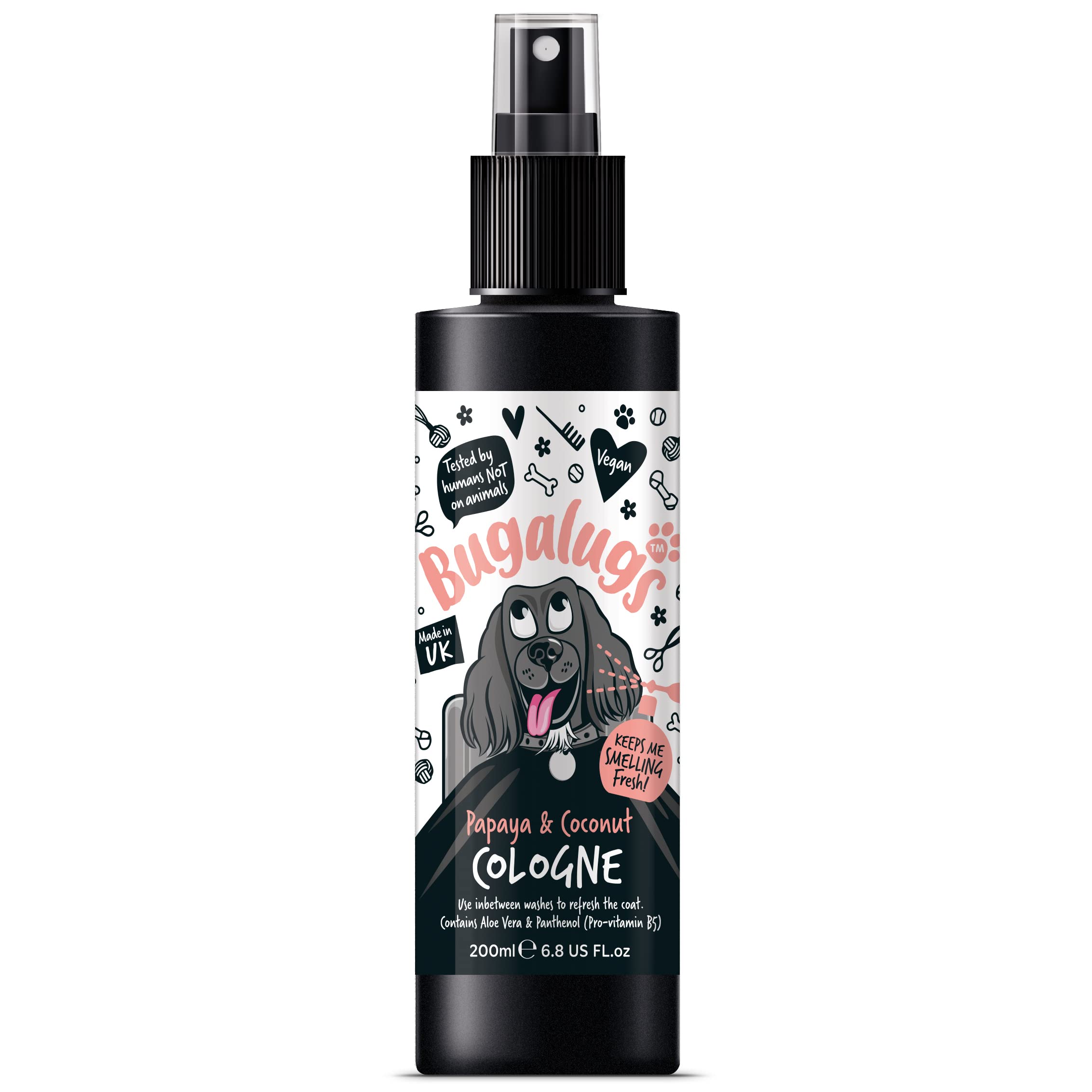 Bugalugs - Cologne for Dogs - 200 ml - Papaya and Coconut Aroma - Freshens and Perfumes the Coat - Alcohol and Paraben Free - Ideal for Daily Use, Shiny Coat and Pleasant Smell Between Baths