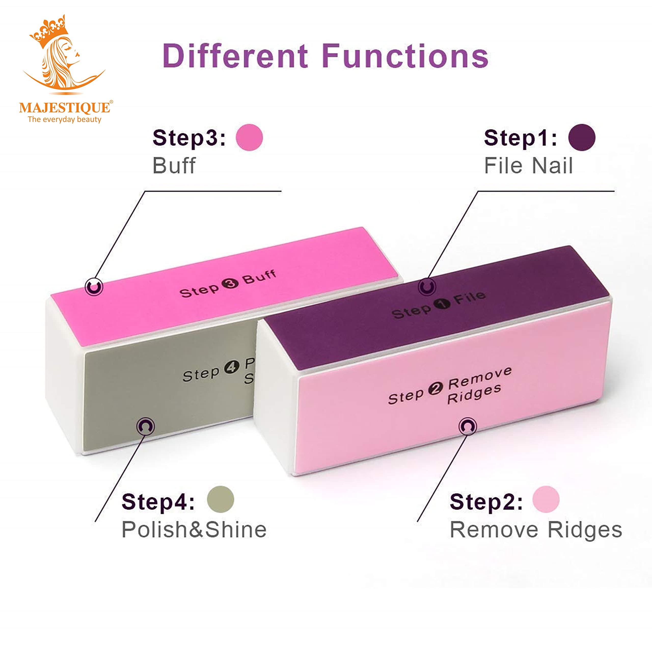 Majestique Nail File Buffer, Nail Filer Set Professional Nail Buffer File Block Natural Manicure File Nail Polisher Washable Double Sided, Double Sided (Fine & Coarse) Sapphire Pocket Nail File, 3 Pack