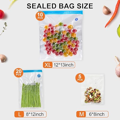 Miniatura 4 de JEETEE Sellador al vacío con 35 bolsas reutilizables para alimentos frescos, compactos y hechos a mano para sellar alimentos, portátil, blanco