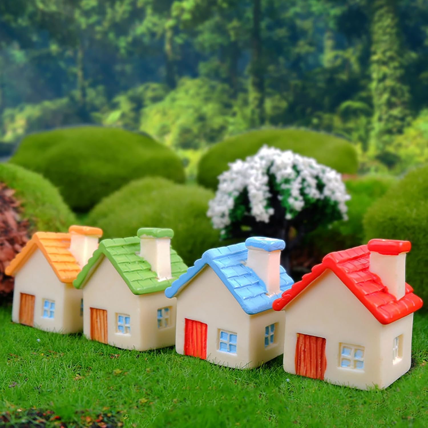 JANOU 8Pcs Mini House Micro Landscape Cute Miniature Decoration Resin Figurine Plant Pot Fairy Garden Ornament (Random Color) thumbnail