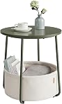 VASAGLE LILEA Collection - Table ronde avec lampe, Table de chevet moderne avec panier en tissu, Tunable LED Ampoule incluse, Ajustable à l'angle, Blanc mat ULFL004WC02