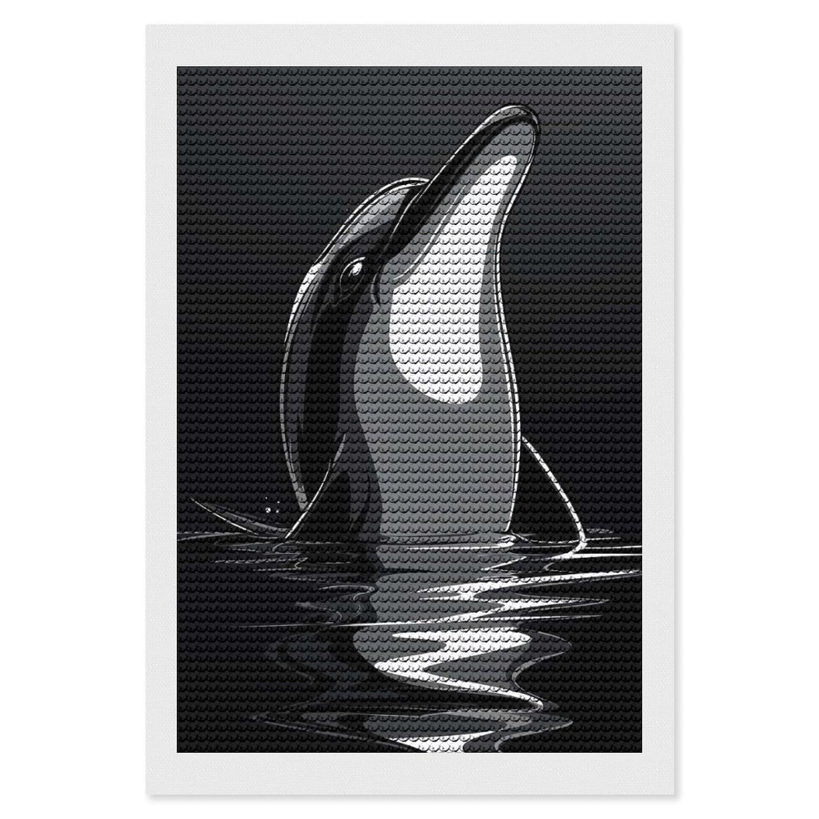 Junmoney Dolphin Silhouette Diamond Painting Canvas Set 8"x12", Full Kit Included, Calming Craft to Unwind, Farmhouse Decor, Christmas Gift
