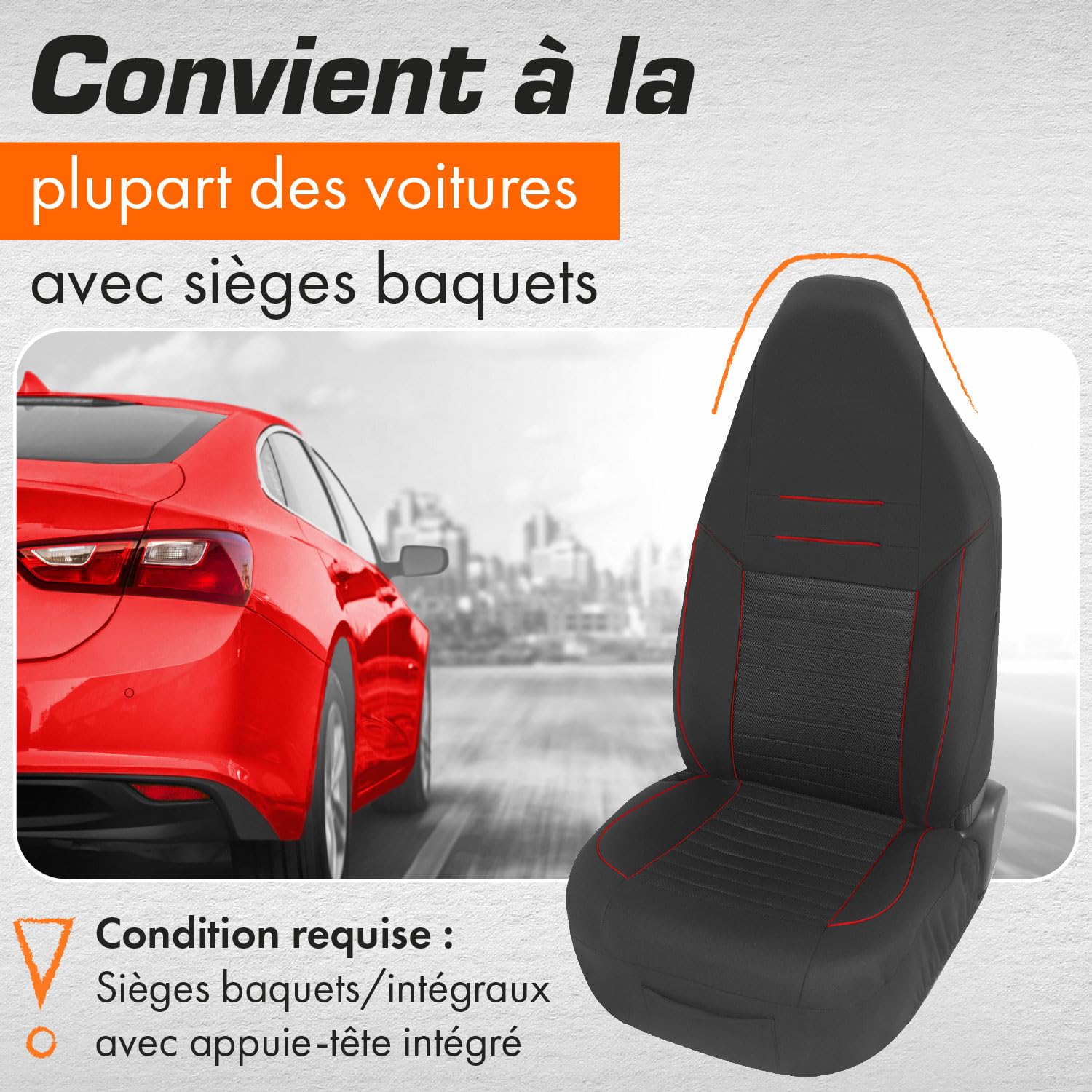 upgrade4cars Housse de Siege Voiture Appui Tête Intégré Universelle Noir Rouge | Ensemble de Housses Siège Auto Universel | Couvre Sieges pour Avant et Arrière