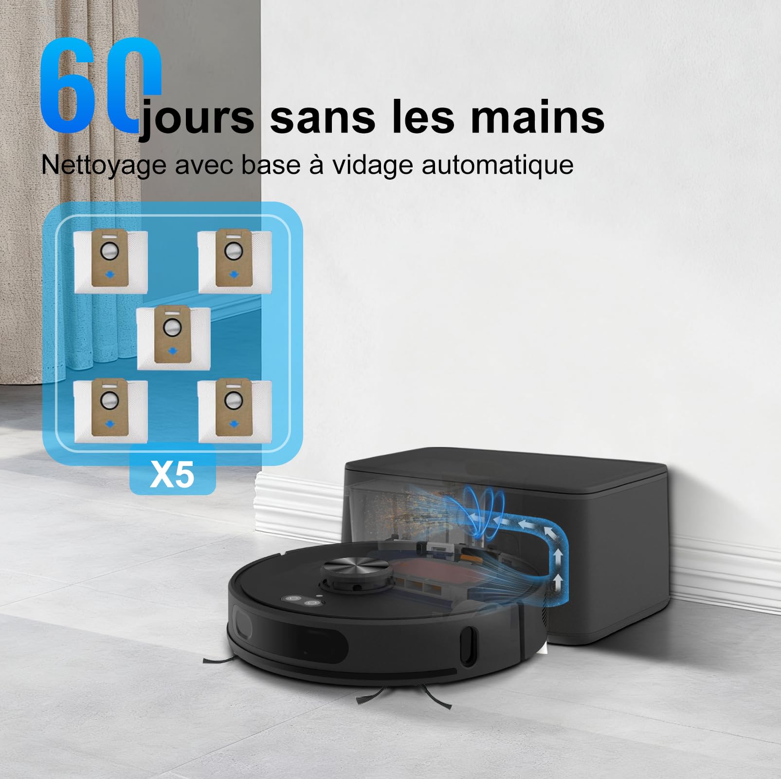 2025 Robot Aspirapolvere Lavapavimenti con Mappatura fino a 8000Pa Svuotamento Automatico Lidar Laser Pulizie Programmate, aree Riservate Pulizia Personalizzata WiFi/Alexa/App, peli Animali Domestici