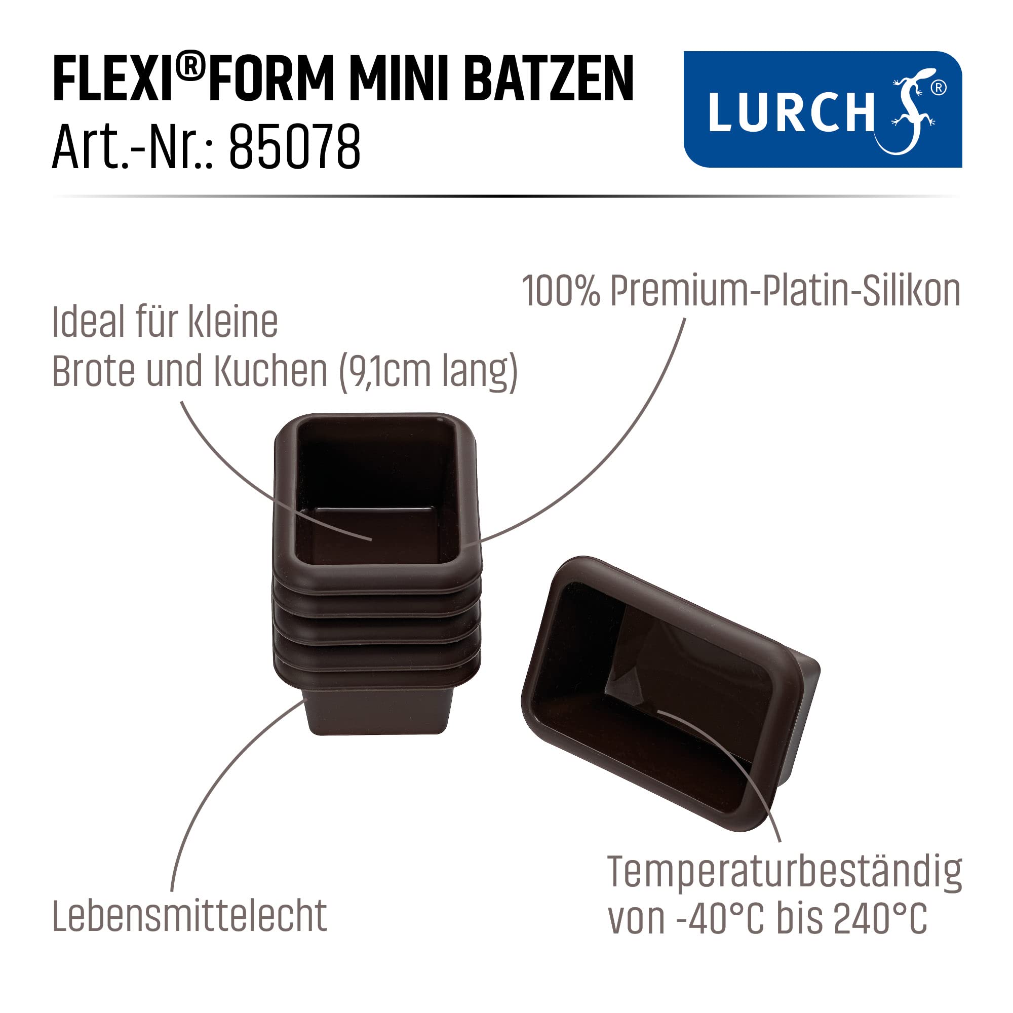 Lurch 585078 FlexiForm Mini Batzen zestaw 12 szt. / małe formy do pieczenia chleba, wykonane w 100% z silikonu platynowego niezawierającego BPA, brązowe, 9,1 x 5,6 cm