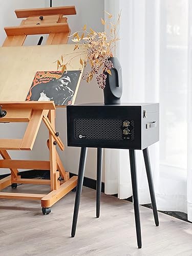 Miniatura 6 de Arkrocket Discovery II tocadiscos Bluetooth de 3 velocidades con consola retro con altavoces integrados y patas extraíbles (negro)