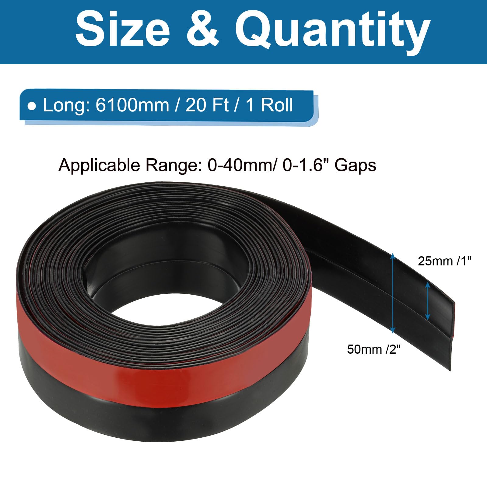 PATIKIL Silicone Weather Stripping, 20 ft x 2" Width, Black/Red, Windproof, Dustproof, Soundproof, Anti-collision, for Doors Windows - Image 2