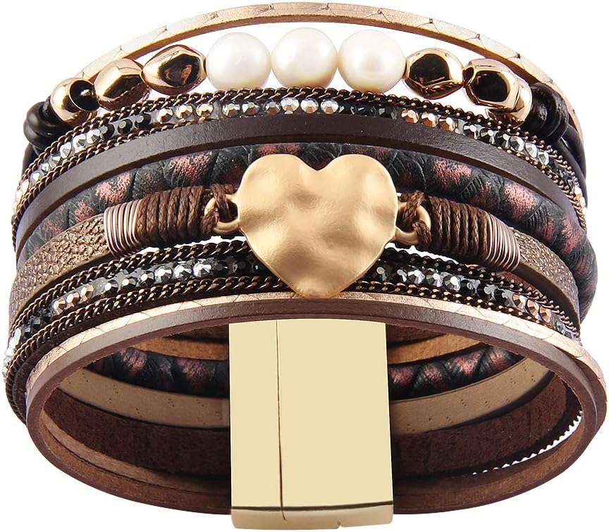 AZORA Womens Leather Cuff Bracelet Baroque Pearl Wrap Bracelets Gorgeous Gold Tube Bangle Handmade Wristbands Jewelry Bohemian Gift for Women - Image 7