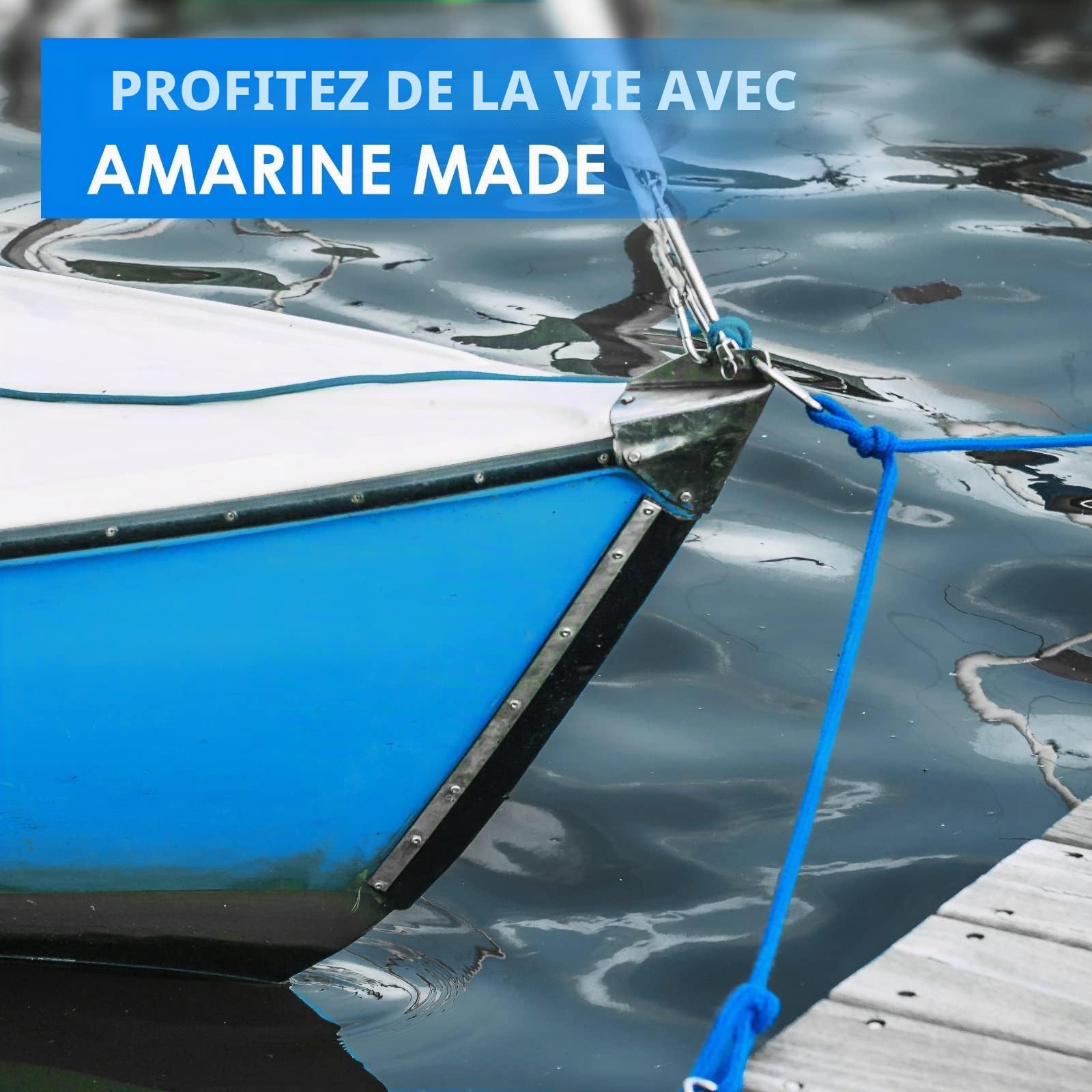 BOOMSTART Lot de 4 cordes d'amarrage de bateau de 12 mm avec œillet en nylon double tressé, diamètre 12 mm, longueur : 6,1 m, œil 30,48 cm, charge de rupture : 2240 kg, bleu