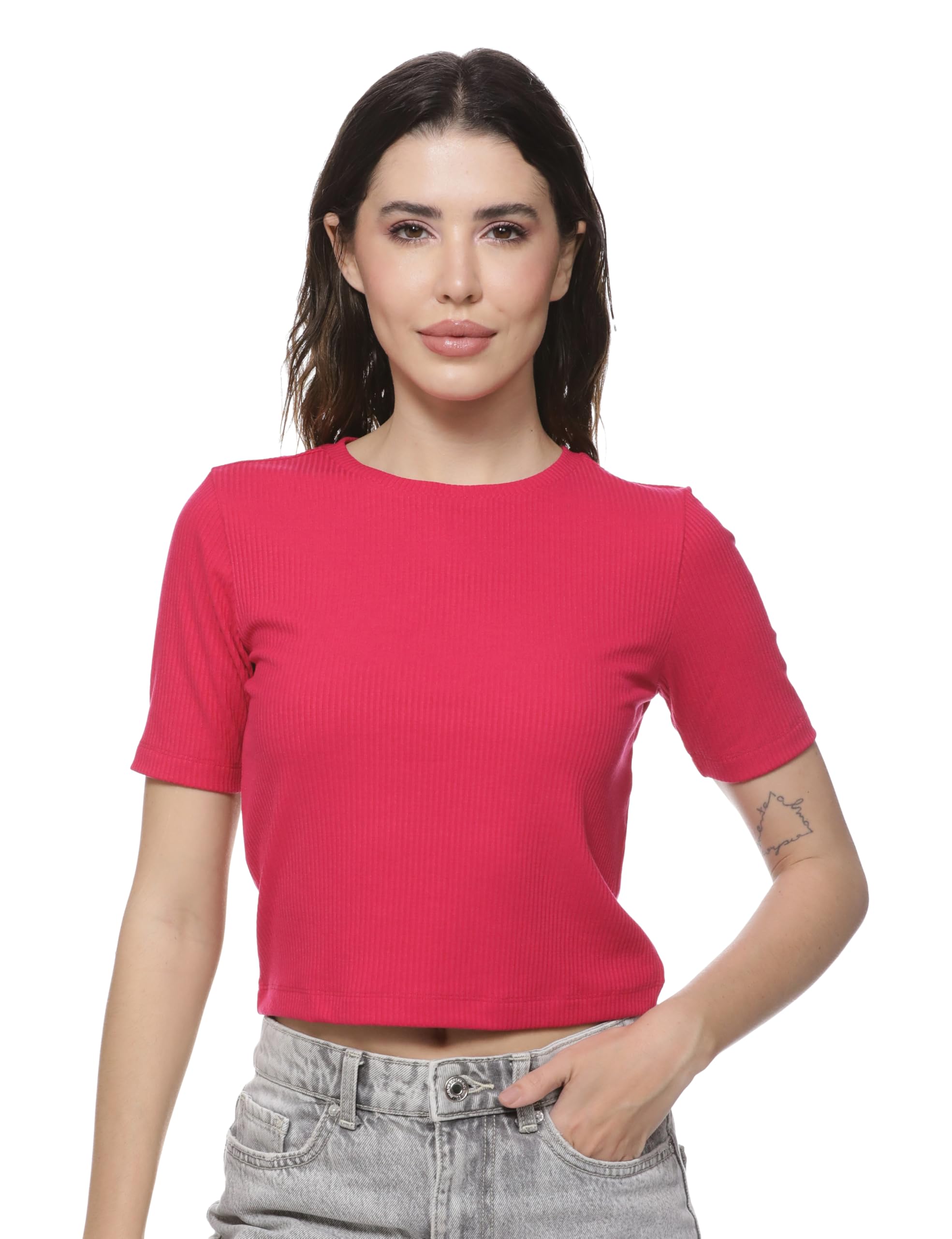 fyltr Women's Ribbed Crop Top – Fitted Top | Half Sleeve | Tops for Women | Women's Westernwear | Soft & Stretchable| Comfortable Fit-picture-30