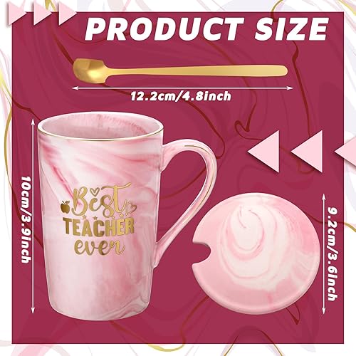 Miniatura 2 de Sliner 6 piezas de regalos de agradecimiento para maestros de 3.9 x 3.6 pulgadas, taza de café de mármol con tapa de cuchara para mujeres y hombres,