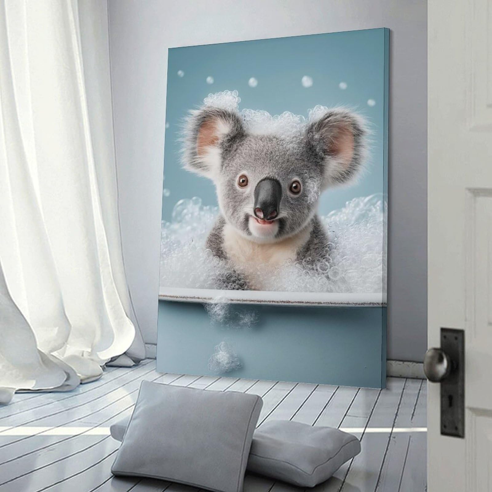 Junmoney Koala in A Bubble Bath Hanging Wall Art, 24x36inch(60x90cm), for Bedroom Walls, Guest Spaces Or Lounges, An Easy Wall Refresh for Bedrooms