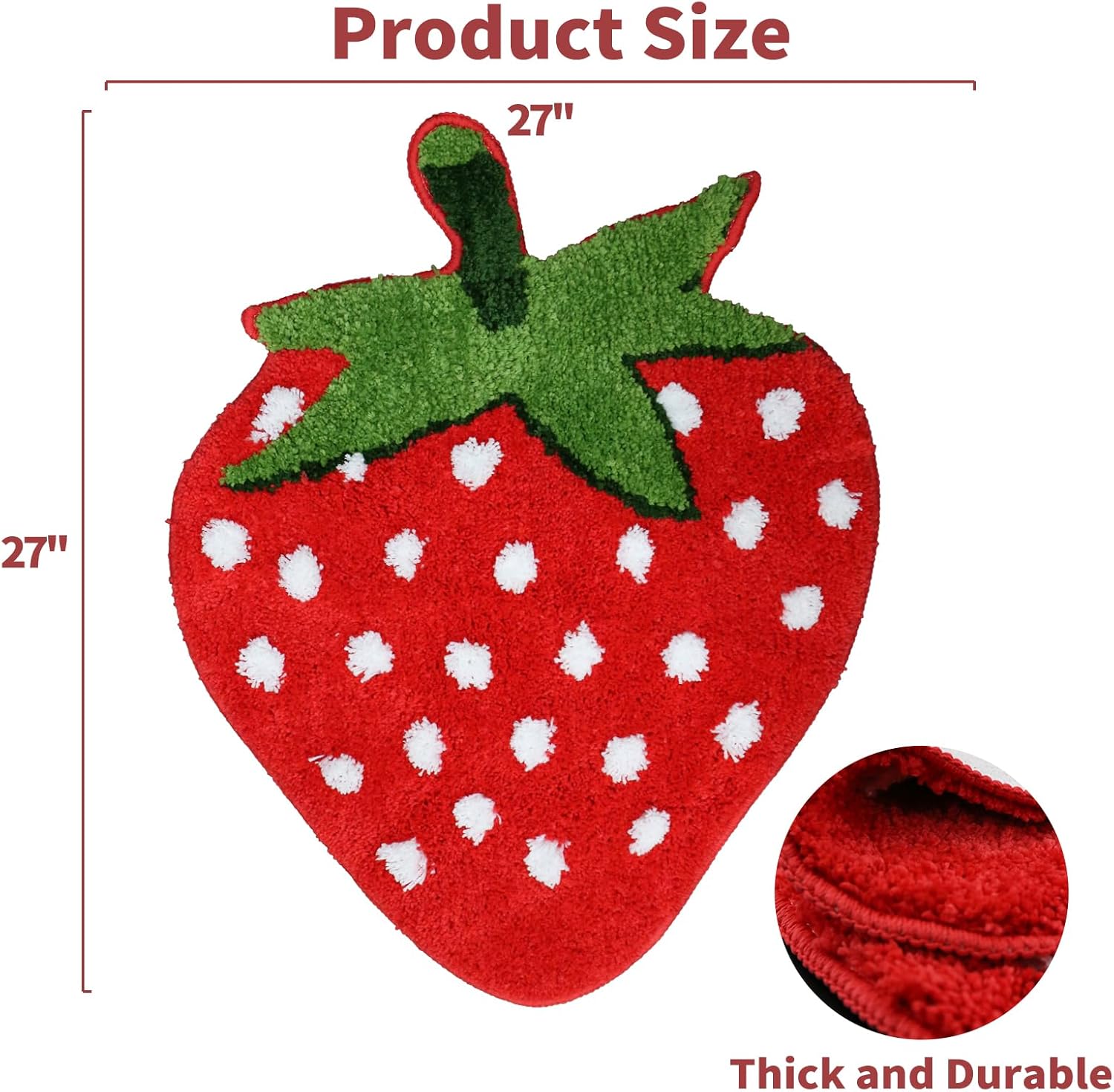 Cute Strawberry Bath Mat, Fruit Decor Door Mat Bathroom Area Rug Non-Slip Soft & Absorbent Plush Coral Fabric Toilet Bathtub Bathmat Washable 27.5" x 21.6"