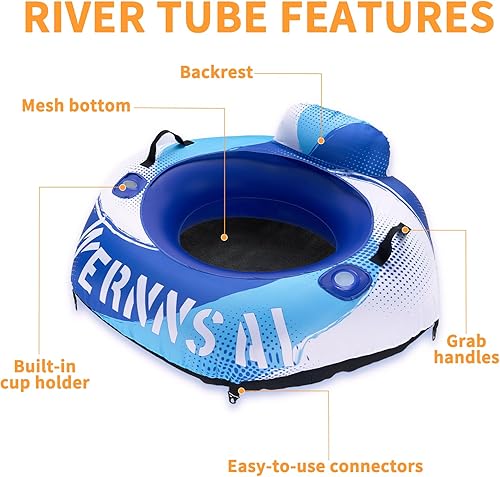 Miniatura 4 de WERNNSAI Tubo de río resistente de 52 pulgadas con cubierta de lona, flotadores grandes para piscina, tubos de agua inflables hexagonales, tubos,